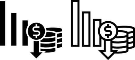 deflation ikon, lågkonjunktur tecken symbol, fast och linje stil. vektor illustration