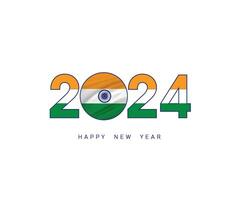 de ny år 2024 med de indisk flagga och symbol, 2024 Lycklig ny år Indien logotyp text design, den kan använda sig av de kalender, önskar kort, affisch, baner, skriva ut och digital media, etc. vektor illustration