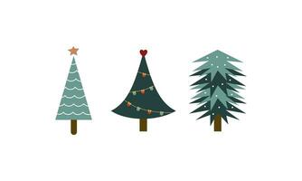 Sammlung von Weihnachten Bäume mit Dekorationen. bunt Vektor Illustration im eben Karikatur Stil