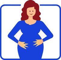 gravid kvinna i blå klänning med händer på henne mage vektor