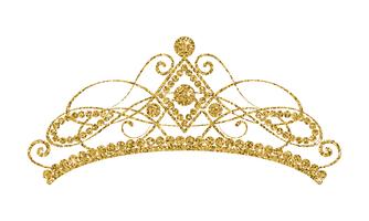 Glittrande Diadem. Guld tiara isolerad på vit bakgrund. vektor