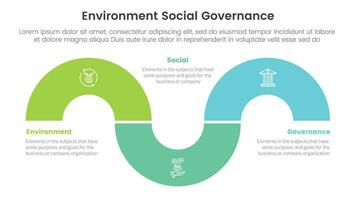 esg miljö- social och styrning infographic 3 punkt skede mall med cirkulär form halv cirkel begrepp för glida presentation vektor