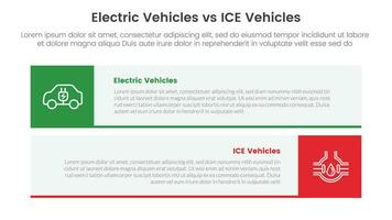 ev vs. Eis elektrisch Fahrzeug Vergleich Konzept zum Infografik Vorlage Banner mit lange Rechteck Box horizontal mit zwei Punkt aufführen Information vektor