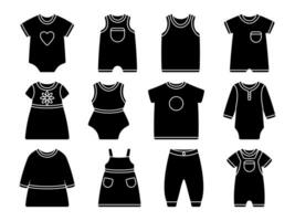 Baby Kleidung Sammlung schwarz Glyphe Stil Vektor Illustration