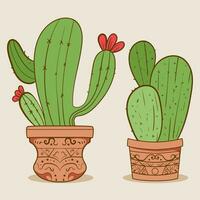 växt rum grön kaktus. söt grön kaktus i blomma kastruller platt, tecknad serie stil. vektor illustration vit bakgrund. element design.