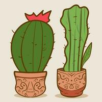 växt rum grön kaktus. söt grön kaktus i blomma kastruller platt, tecknad serie stil. vektor illustration vit bakgrund. element design.
