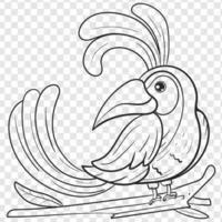Hand gezeichnet Gekritzel komisch süß exotisch Hand gezeichnet kindisch Charakter von Tukan auf Ast. Design können Sein benutzt zum Mode T-Shirt, Gruß Karte, Baby Dusche. vektor