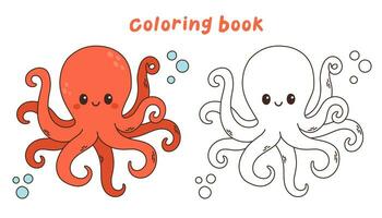 söt röd bläckfisk vektor illustration under havet, hav liv färg bok eller färg sida. vektor illustration