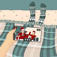 mobiltelefons videosamtal med familj eller vänner vid jul vektor