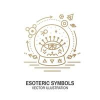 esoterisk symboler. vektor. tunn linje geometrisk bricka. översikt ikon för alkemi eller helig geometri. mystiker och magi design med glas boll och all-se öga. vektor