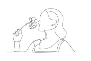 en kvinna luktar blommor vektor