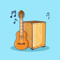 Gitarre akustisch Musik- mit Cajon Vektor Symbol Illustration. eben Karikatur Stil geeignet zum Netz Landung Buchseite, Banner, Flyer, Aufkleber, Karte, Hintergrund