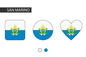 san Marino 3 Formen Quadrat, Kreis, Herz mit Stadt Flagge. isoliert auf Weiß Hintergrund. vektor