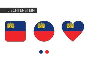 Liechtenstein 3 Formen Quadrat, Kreis, Herz mit Stadt Flagge. isoliert auf Weiß Hintergrund. vektor