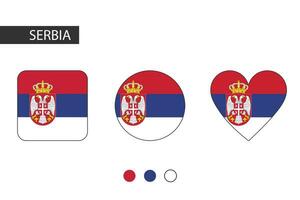 serbia 3 former fyrkant, cirkel, hjärta med stad flagga. isolerat på vit bakgrund. vektor