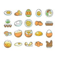 ägg kyckling bruka mat organisk ikoner uppsättning vektor
