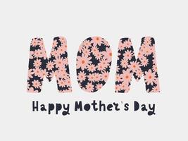 Happy Mothers Day Grußkarte mit typografischem Design und floralen Elementen. Vektor-Illustration. Scherenschnitt-Stil mit blühenden Blumen, Blättern und abstrakten Formen auf weißem Hintergrund. die beste Mutter. vektor