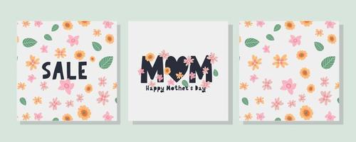 Set-Karten zum glücklichen Muttertag. Kalligraphie und Schrift. Vektor-Illustration auf weißem Hintergrund Blumenmuster vektor