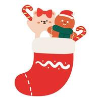 Hand Zeichnung Karikatur Bär und Ingwer Brot Innerhalb ein Weihnachten Socken vektor