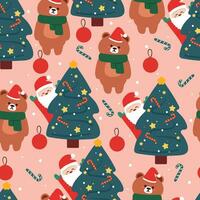nahtlos Muster Karikatur Bär mit Weihnachten Baum und Weihnachten Element. süß Weihnachten Hintergrund zum Karte, Geschenk wickeln Papier vektor