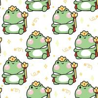 nahtlos Muster von süß König Frosch tragen Krone auf Weiß Hintergrund.Reptil Tier Charakter Karikatur design.smile Gesichtsbild zum Karte, Poster, Baby kleidung.kawaii.vektor.illustration. vektor