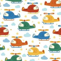 nahtlos patern von süß Hubschrauber Karikatur auf Weiß Hintergrund.Transport.Himmel,Stern,Wolke Hand gezeichnet.Junge Kleidung drucken Bildschirm.Baby Produkt.kawaii.vector.illustration.illustrator. vektor