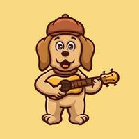 hund spelar gitarr tecknad serie illustration vektor