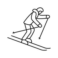 Skifahren bergab Winter Jahreszeit Linie Symbol Vektor Illustration