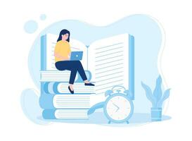 Frau studieren mit Laptop. online Bildung und Lernen Trend Konzept eben Illustration Konzept eben Illustration vektor