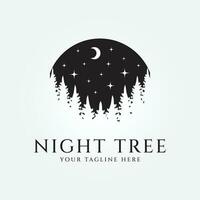 Nacht Baum Logo Design im das Winter Wald. Neu Jahr Silhouette Vektor Illustration