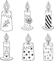 vektor uppsättning av ritad för hand jul ljus. illustration för ny år och jul. svart och vit illustration