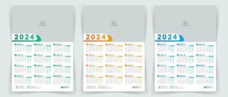 2024 en sida vägg kalender design mall med Färg variation, modern redigerbar 12 månader en sida kalender. vektor