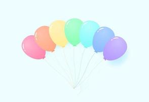 Gruppe bunter pastellfarbener Ballons, die in den Himmel fliegen, Regenbogenfarbenmuster, Papierkunststil vektor