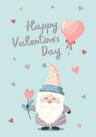 Valentinstag Tag Konzept Poster. Vektor Liebe Rahmen Pastell- farbig. Herzen und Gnom. süß Liebe Verkauf Banner oder Gruß Karte