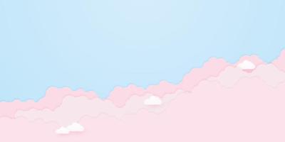 molnlandskap, blå himmel med rosa moln, papper konststil vektor