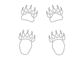 Bär oder Panda Pfote Fußabdrücke mit Krallen. Kontur. 4 Pfoten. schwarz Vektor Illustration isoliert auf Weiß Hintergrund. Grizzly wild Tier Pfote drucken Symbol und Symbol. drucken, Textil, Broschüre, Haustier Geschäft