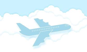 Flugzeug fliegt in den blauen Himmel mit Wolken, Wolkengebilde, Papierkunststil vektor