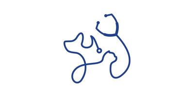Logo Kombination von Haustier Illustration gestalten mit Stethoskop, minimalistisch Linie, Symbol, Symbol, Vektor. vektor
