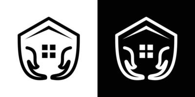 logotyp design hand och Hem minimalistisk ikon vektor illustration