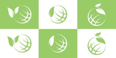 logotyp design global och blad natur ikon vektor illustration