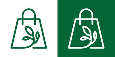 Logo Design Einkaufen Tasche und Blatt Symbol Vektor Inspiration