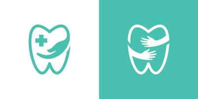 Logo Design kombinieren Dental Formen mit Hände, Dental Pflege Logo. vektor