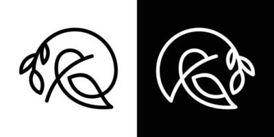 logotyp design fågel och blad ikon linje vektor illustration