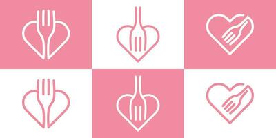 logotyp design gaffel och hjärta minimalistisk ikon vektor illustration