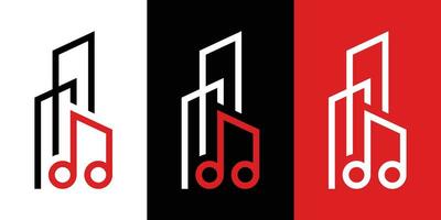 Logo Design Gebäude und Hinweis Musik- Symbol Vektor Inspiration