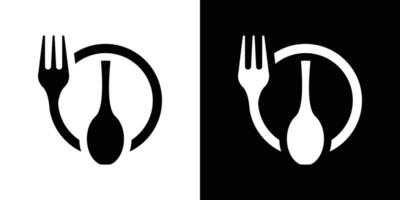 Logo Design Restaurant, Löffel und Gabel im Kreis Symbol Vektor Illustration