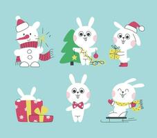 Weihnachten süß einstellen von Baby Kaninchen. bündeln von Vektor Hase Zeichen zum Kinder. Vektor isoliert Illustration