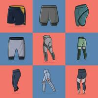 Sammlung von 9 Jungs komfortabel Unterwäsche kurze Hose und Hose Vektor Illustration. Sport und Mode Objekte Symbol Konzept.