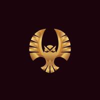 ein Vektor Illustration von golden Eule Symbol Logo Zeichen im schwarz Hintergrund mit Gold scheinen bewirken