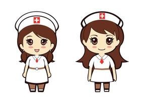 söt tecknad serie sjuksköterska bär enhetlig och hatt, vit klänning, hälsa vård begrepp vektor